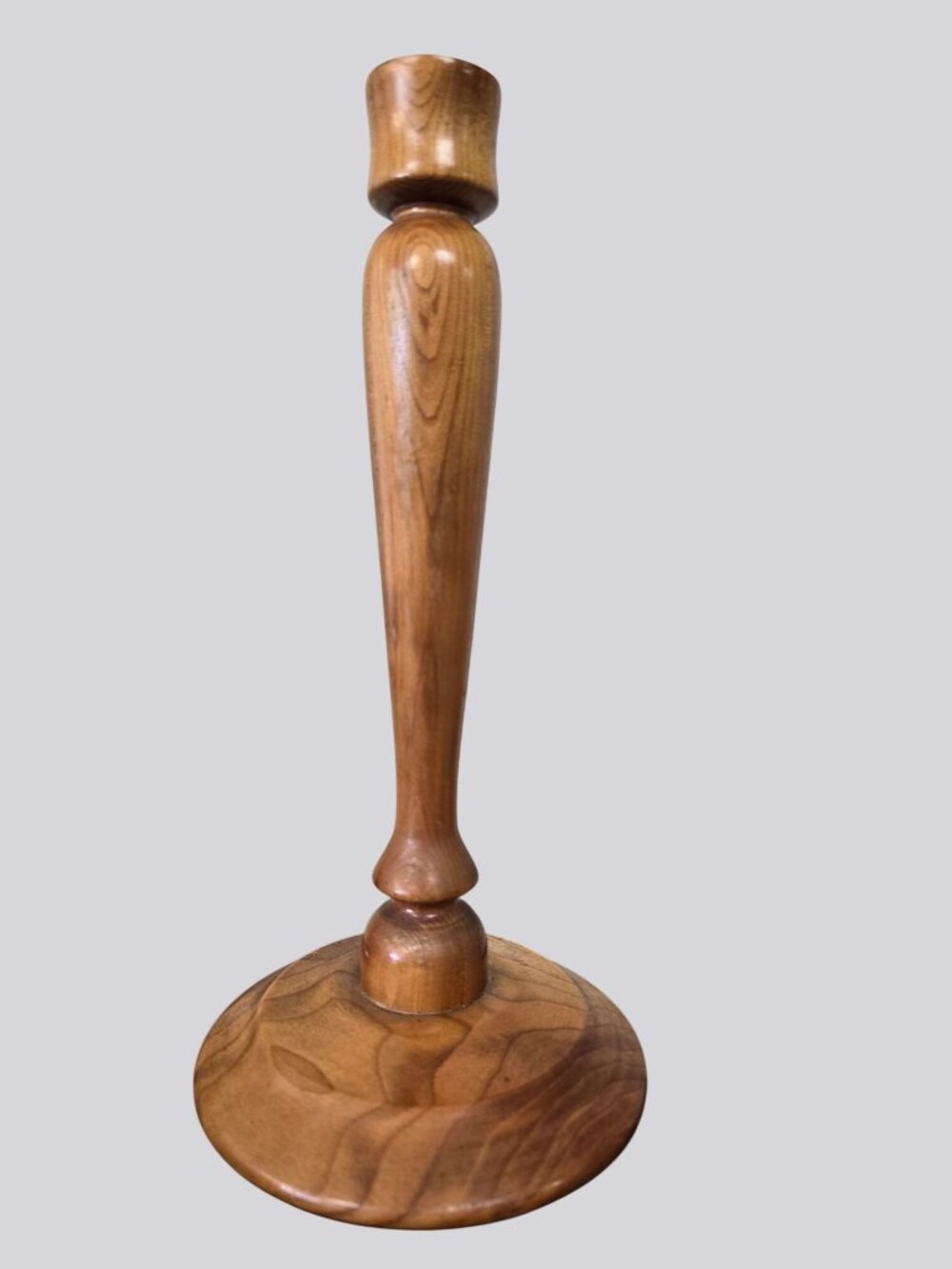 Black Cherry Wood Handmade Candle Stick Holder 11" Tall Natural Finish